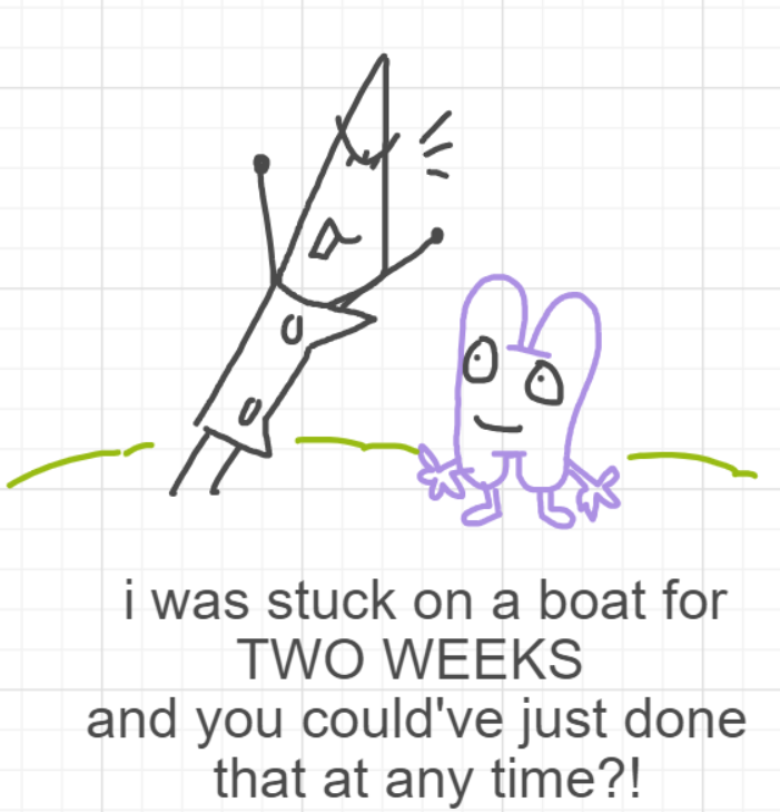 A panel from Ready Oar Knot, episode three of the Board Boards object show by Furretwalk/WalkingFurret.